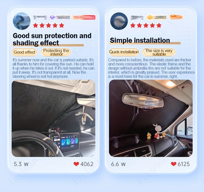 Windshield Sun Shade with Hook & Loop Closure - Foldable Front Window UV Ray Blocker, Dashboard Heat Protector, Universal Fit Car Interior Sun Visor for Cooler Cabin