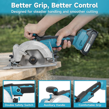 Brushless Circular Saw Kit 21V Cordless, Battery & Charger Included, Adjustable 45° Bevel Cutting, Saw Blades Included, Variable Speed, Compact & Lightweight for Woodworking & Home Projects