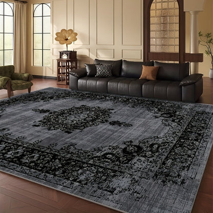Velvet Floral Bohemian Area Rug - Low Pile Machine Washable Non-Slip Carpet for Living Room Bedroom Office Geometric Pattern