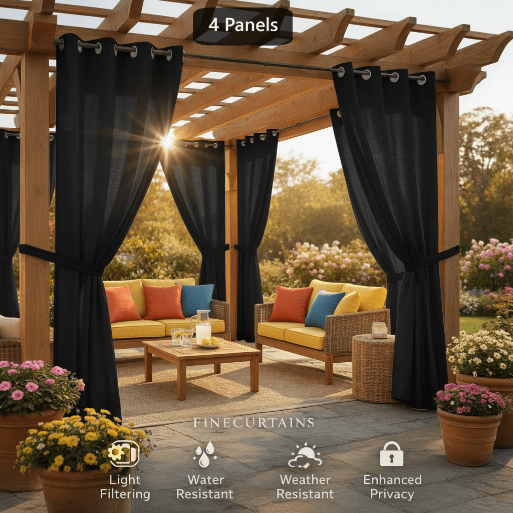 Sheer Curtains for Patio Outdoor, Grommet Top, 4 Panels, UV &, Drapes for Pergola, Gazebo, Porch