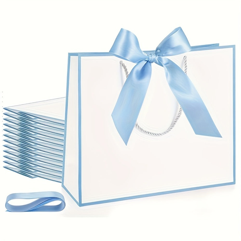 Gift Bag Set Pull-Handle Ribbon Design, 12, 24 or 36 Bags in Five Colorways with 11.8 x 10 x 4 Inch Format