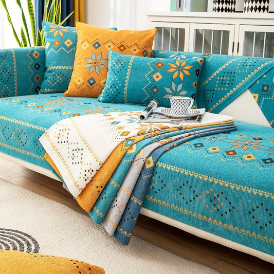 Sofa Cover Bohemian Geometric Panels for 1 to 4 Seats, Armrest or Backrest in Five Color Options