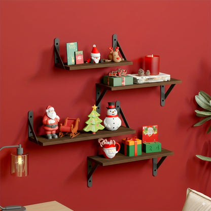 Floating Shelves Wall Mounted 4-Pack, Decorative Wall Shelves for Bedroom, Living Room, Bathroom & Plants
