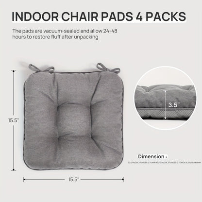 Tufted Chair Cushion Set with Four 15.5-Inch Pads, Tie Straps and 11 Solid Color Choices for Dining Chairs