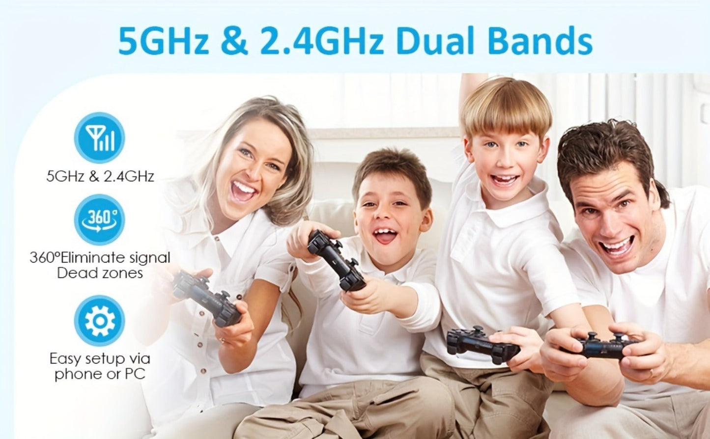 WiFi Range Extender 1200Mbps Dual-Band 2.4/5.8GHz with Four Antennas, WPS Control and Ethernet Port in Black