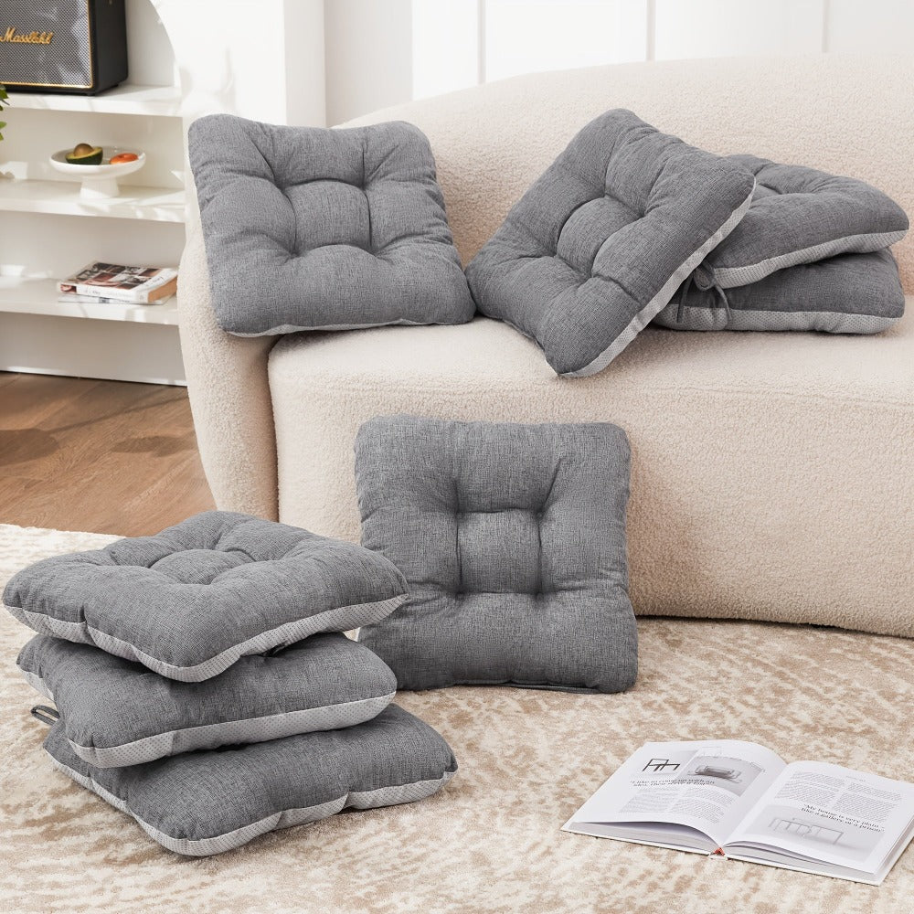 Tufted Chair Cushion Sets in 4- or 8-Piece Options with M/L Sizes, Tie Straps and 12 Color Choices