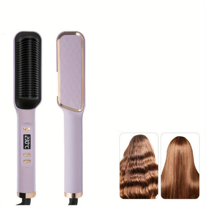 Four-Color Electric Hair Straightener Brush with Digital Display, Temperature Buttons and 10.6-Inch Body