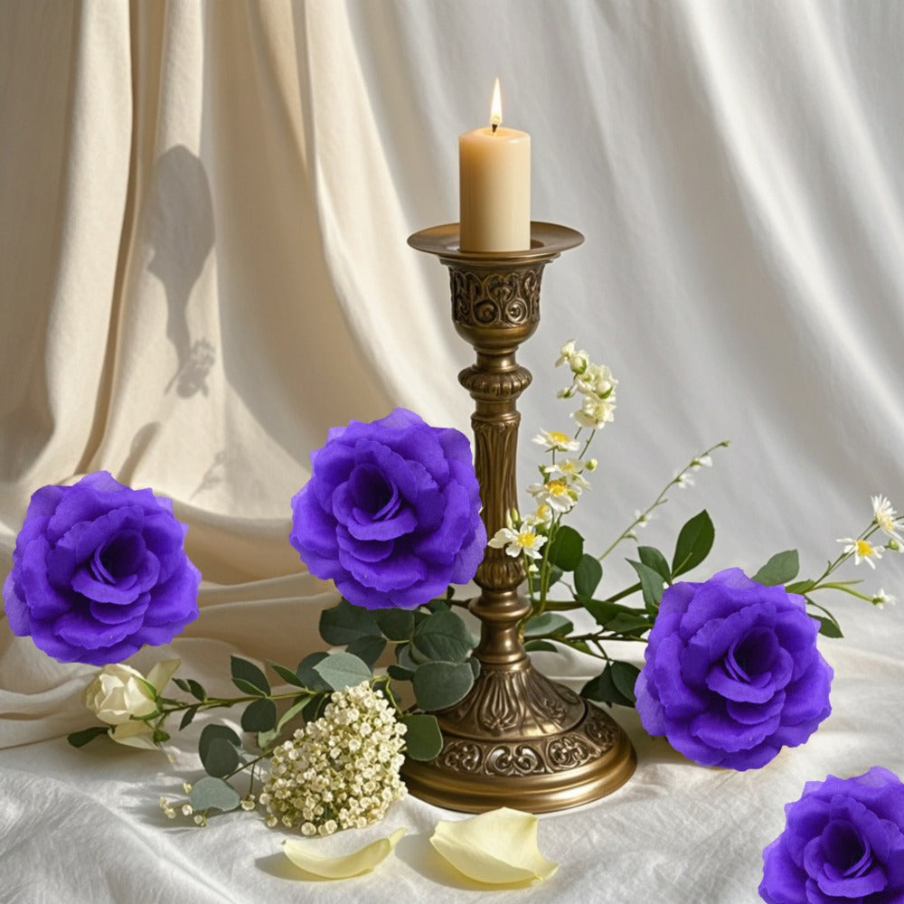 Artificial Silk-Labeled Rose Heads with 6-Inch Detachable Stems, 50-Piece Set in Black, Red or Wine Red