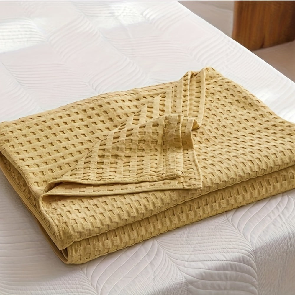 Cotton Waffle Blanket – Pure Cotton Multilayer Summer Cooling Quilt, Jacquard Knit, Machine Washable, Air Conditioning Blanket