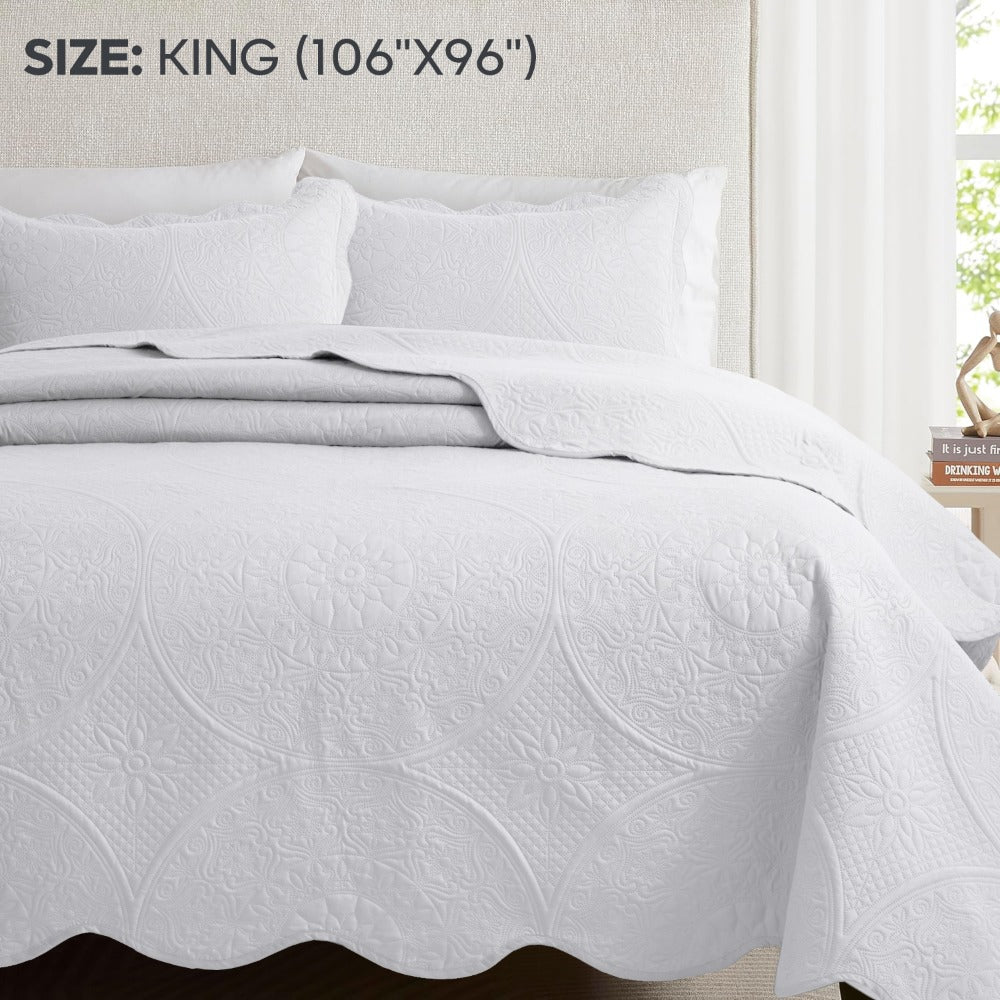 Quilted Bedspread Set 3 Piece – Soft Floral Coverlet with Pillow Shams, Lightweight Breathable Quilt for Bedroom & Guest Room, All Season Bed Cover
