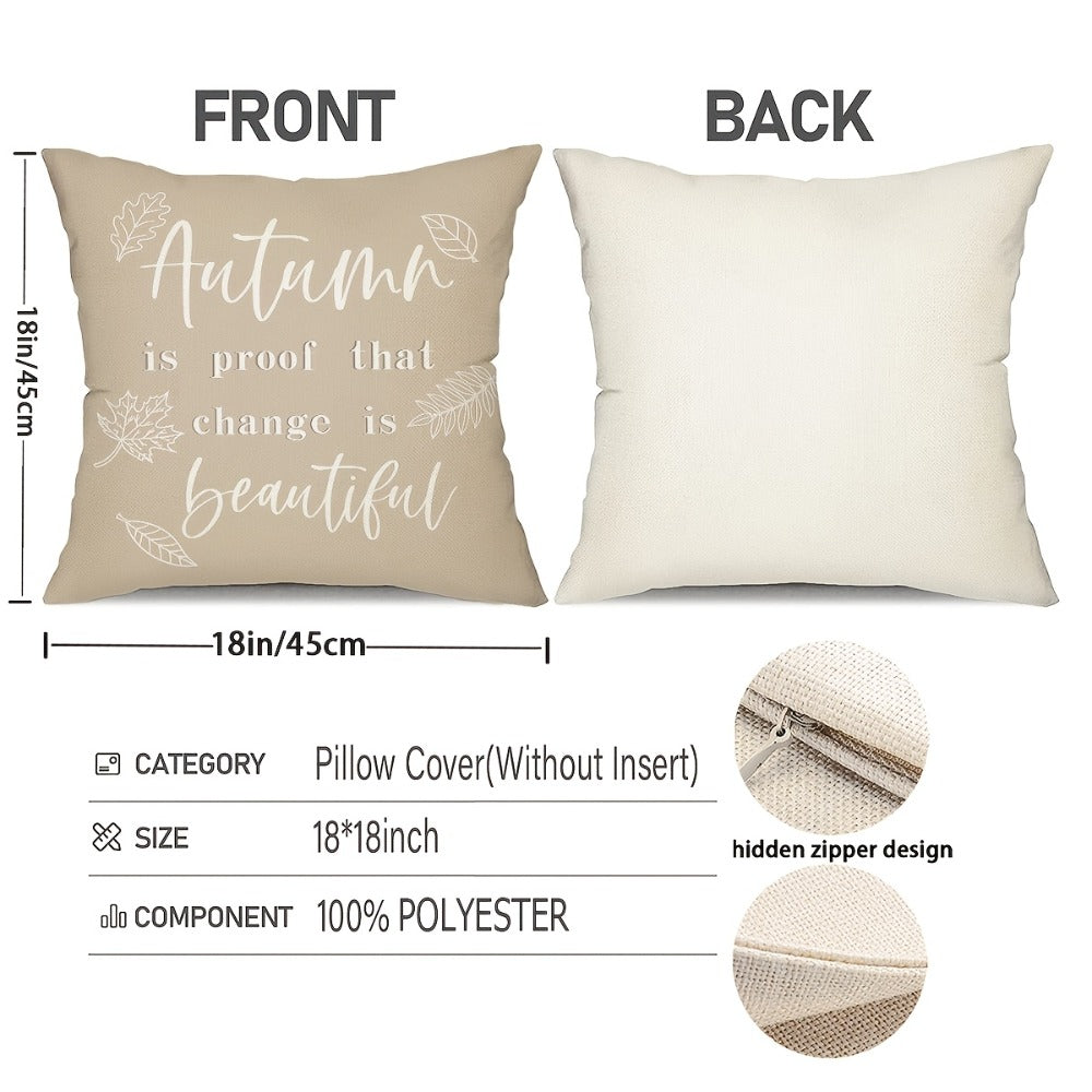 Autumn Pumpkin Throw Pillow Covers, Set of Four 18 x 18-Inch Polyester Cases with Hidden Zippers
