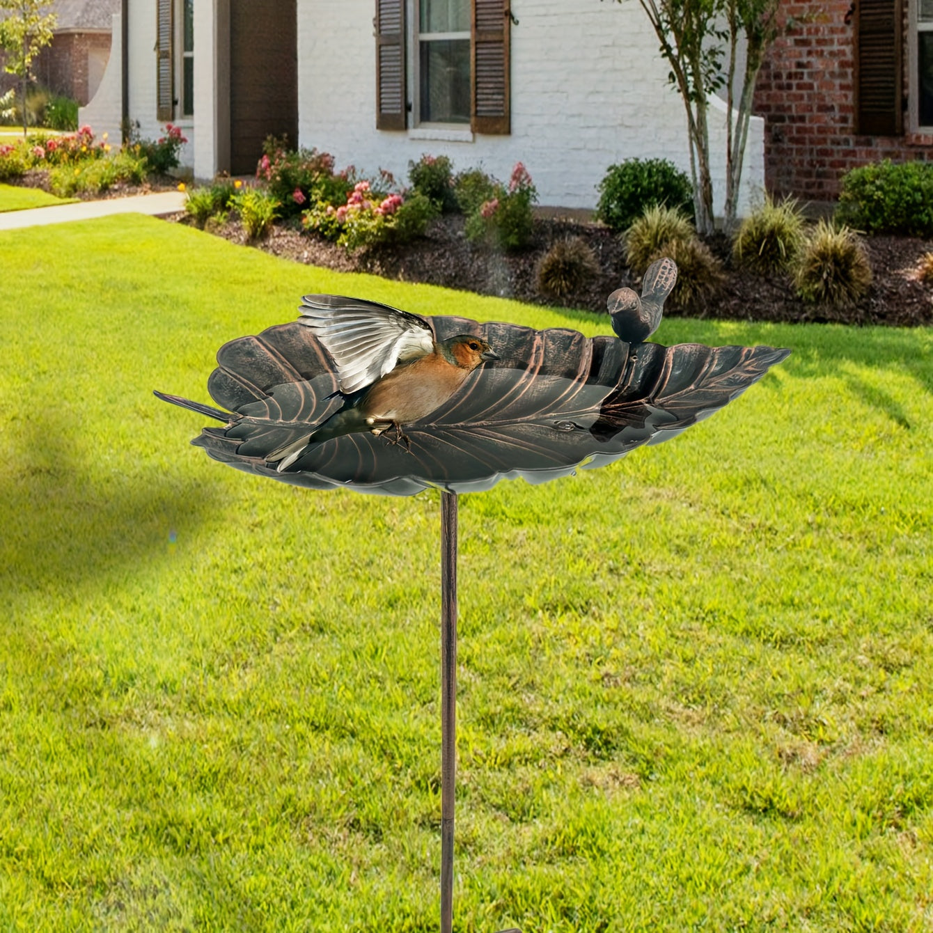 Bird Bath Metal Stake | Rust-Proof Cast Iron Garden Yard Lawn Patio