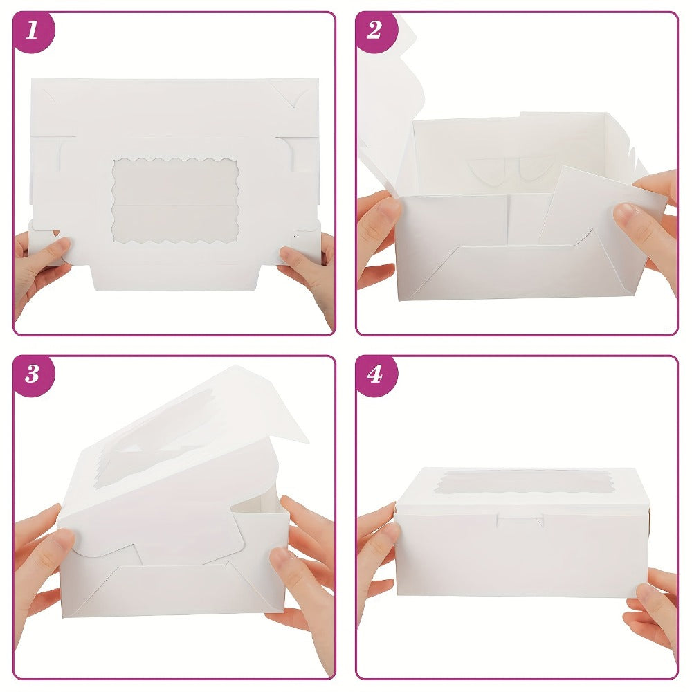 48-Pack White Pastry Boxes with Clear Window, 8 x 6 x 2.5-Inch Size and Fold-Flat Construction