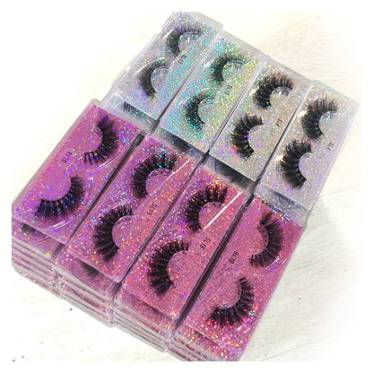 DD Curl False Eyelashes Multipack with 20 Pairs across Five Mixed Styles in Glitter-Top Round Cases