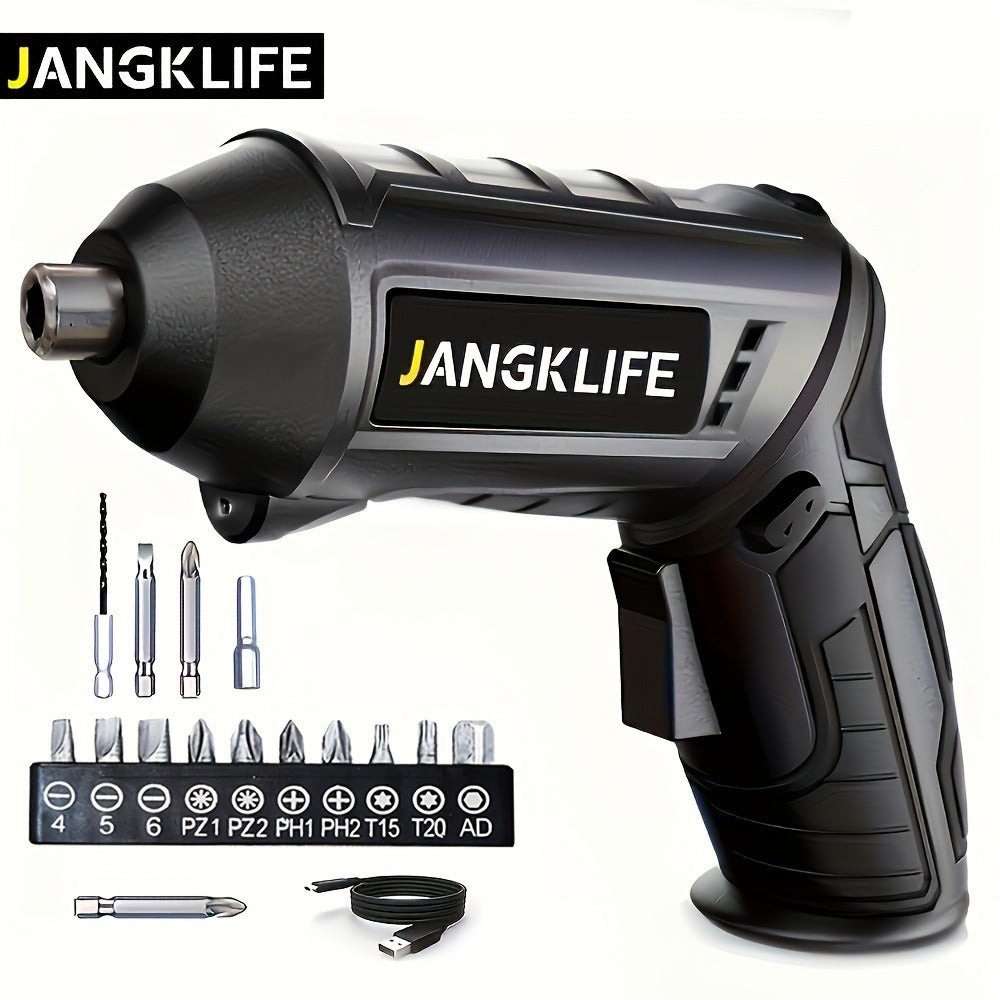 Sixteen-Piece Electric Screwdriver Set, 90-Degree Rotatable Cordless Driver with 1200mAh Rechargeable Battery