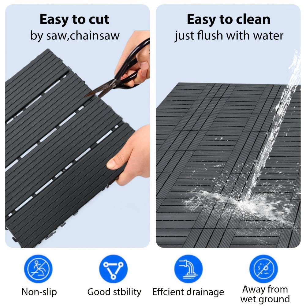 Interlocking Deck Tiles 44pcs 12"x12", Waterproof Outdoor Patio Flooring Tiles, PP Plastic Interlocking Floor Tiles for Balcony Pool Backyard Terrace, Easy Install All-Weather Anti-Slip Deck Tiles Grey