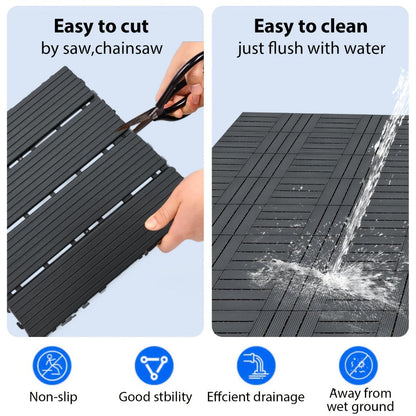 Interlocking Deck Tiles 44pcs 12"x12", Waterproof Outdoor Patio Flooring Tiles, PP Plastic Interlocking Floor Tiles for Balcony Pool Backyard Terrace, Easy Install All-Weather Anti-Slip Deck Tiles Grey