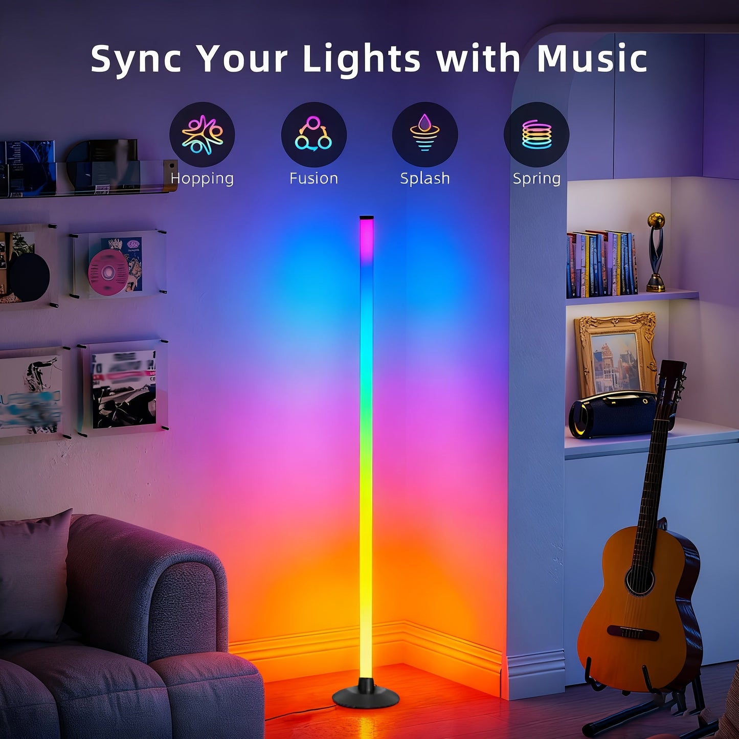 68.8-Inch RGB Corner Floor Lamp in One- or Two-Piece Options with Pictured App and Remote Controls