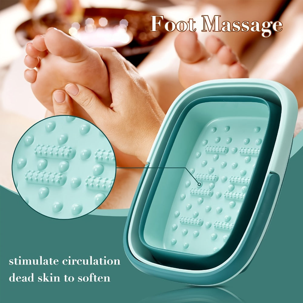 Large Collapsible Foot Bath Basin with Carry Handle, Raised Footbed Texture and Pictured Green Finish