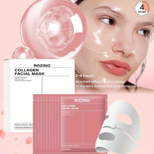 Bio-Collagen Hydrogel Sheet Mask Set 10 Pcs — Korean Beauty Face Mask with Aloe Vera, Intense Hydration, Firming & Brightening for Dewy Glowing Skin, Alcohol-Free Hypoallergenic, 25ml Each