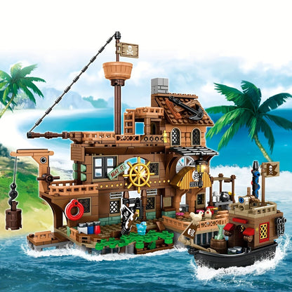 Pirate Wharf Building Blocks Set with 573-Piece Source Record, Model 1547, Boat, Dock and Multi-Level Supply Center
