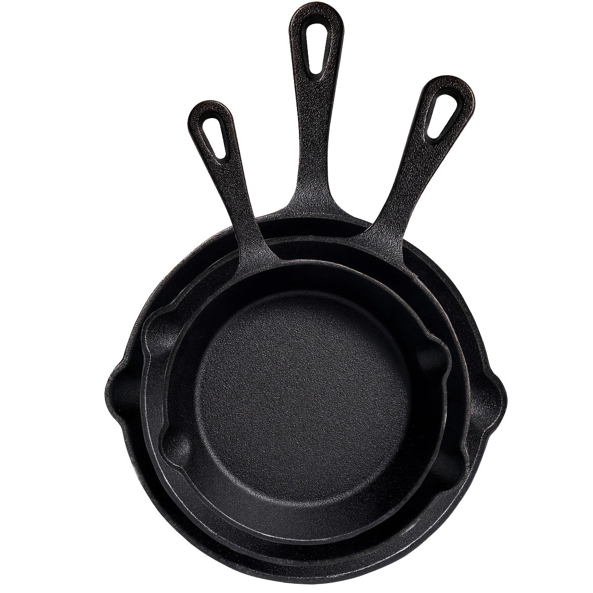 Nested Cast Iron Skillet Set with Long Handles, Pouring Lips and Choice of 3, 4 or 5 Graduated Pans