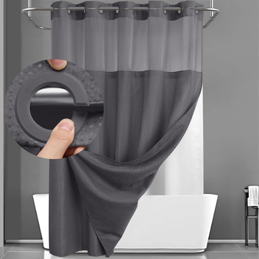 Hookless Waffle Shower Curtain with Snap-In Liner, Sheer Top Window, Four Colors and 74 x 71-Inch Size