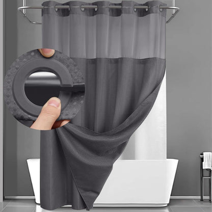 Hookless Waffle Shower Curtain with Snap-In Liner, Sheer Top Window, Four Colors and 74 x 71-Inch Size