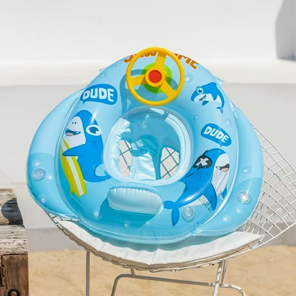 Pool Float Animal-Themed Seat Ring with Steering-Wheel Detail, Inflatable Backrest and Three Colors