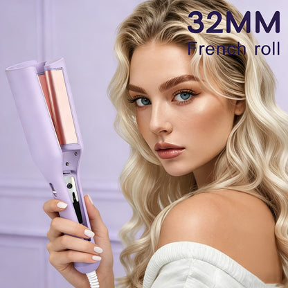 32 mm Wave-Clamp Curling Iron Options with Lavender French-Roll or Pink V-Groove Plates Pictured