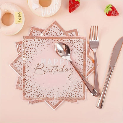Birthday Party Plates and Napkins Set 175pcs Pink Rose Gold Disposable Tableware Forks Knives Spoons Serves 25 Guests Girl Birthday Party Supplies