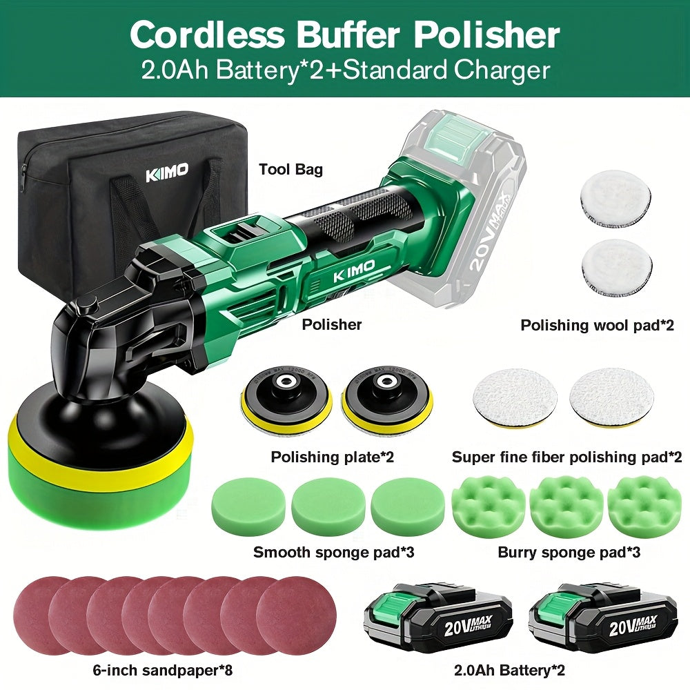 Cordless Buffer Polisher Kit 20V – 6-Speed 3634RPM Car Polisher with 24 Accessories & 2x2000mAh Batteries