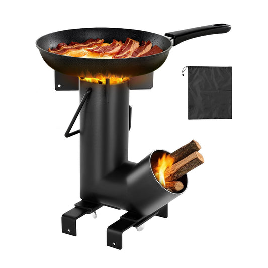 Rocket Stove Wood Burning Portable Camping Stove Carbon Steel Cast Iron Top with Storage Bag Outdoor Cooking Stove