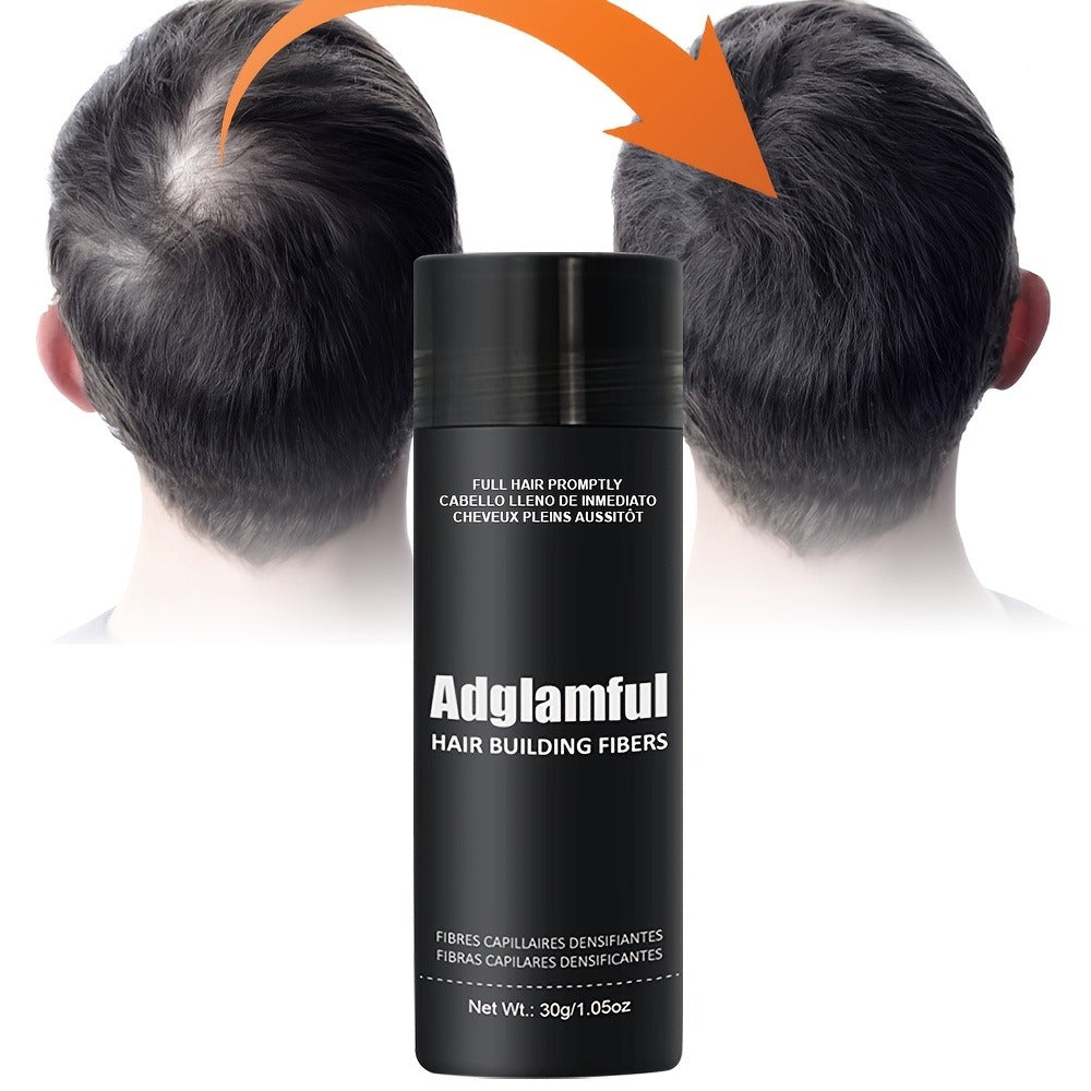 Large 30-Gram Hair Fiber Powder in Black or Dark Brown with Tall Shaker-Style Container Design