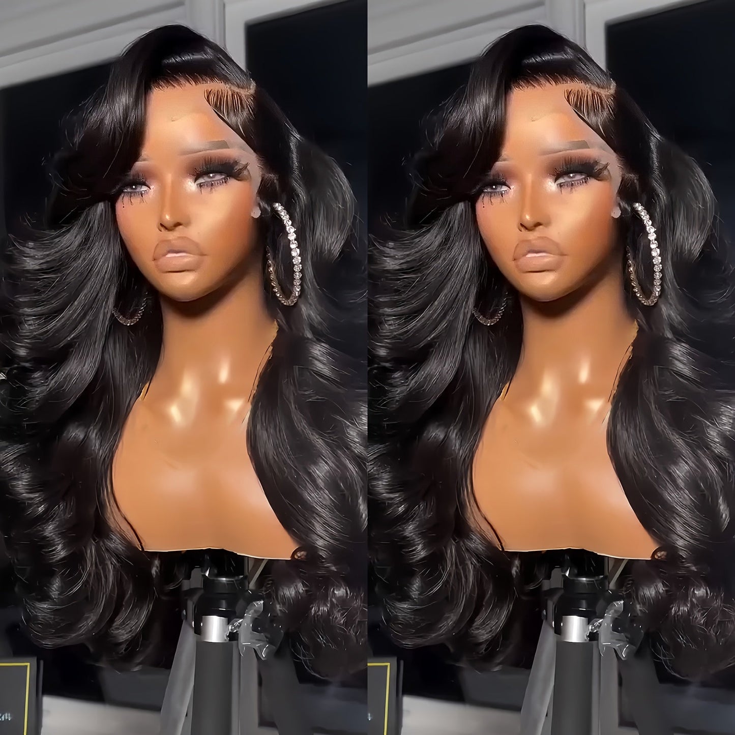 13x4 HD Lace Front Body Wave Synthetic Wig 250% Density Glueless Natural Black Crimson 28 32 Inch Heat Resistant Long Wavy Wig for Women Daily Party Special Events