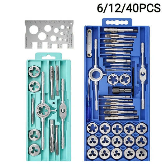 Tap and Die Set Metric – 12-Piece & 40-Piece M3-M12 Thread Plug Straight Taper with Pitch Calipers & Wrench, Internal & External Threading Tool Kit for Metal, DIY & Home Repair