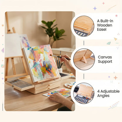 Acrylic Paint Set with Easel 85 Piece – Wooden Tabletop Easel Starter Kit with Acrylic Paints Sketch Pads Brushes & Palette | Complete Art Supplies for Adults Beginners & Professional Artists