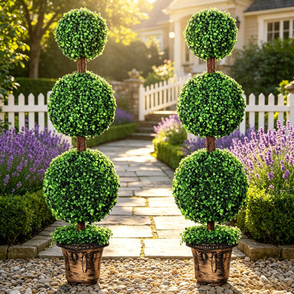 Two-Piece Artificial Boxwood Topiary Tree Set in 3-Foot Two-Ball or 4-Foot Three-Ball Designs