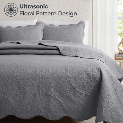 Quilted Bedspread Set 3 Piece – Soft Floral Coverlet with Pillow Shams, Lightweight Breathable Quilt for Bedroom & Guest Room, All Season Bed Cover