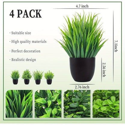 Artificial Plants 4 Pack Small Fake Plants in Black Pots for Bathroom Home Office Desktop for Entryways, Bedrooms and Living Spaces