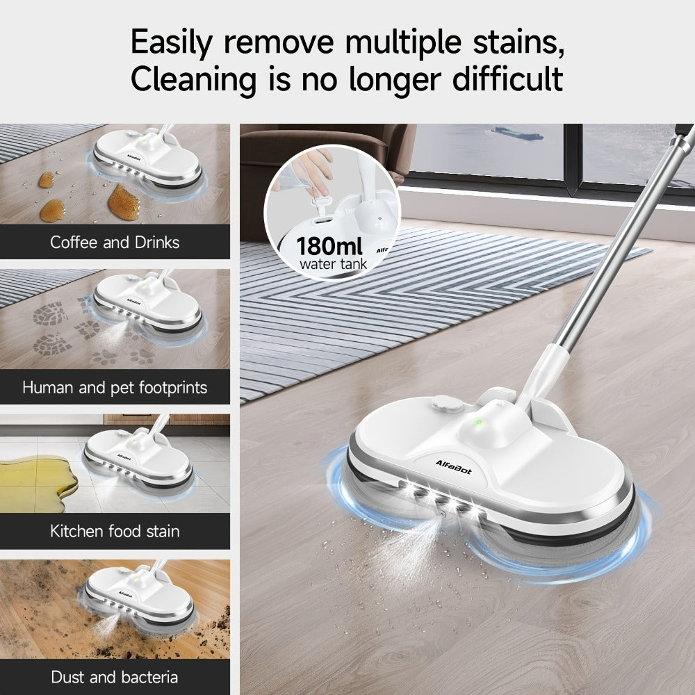 Cordless Electric Spin Mop with LED Headlight & Sprayer, 50-Min Runtime 6oz Water Tank, Lightweight Floor Scrubber for Hardwood Tile Laminate Floors