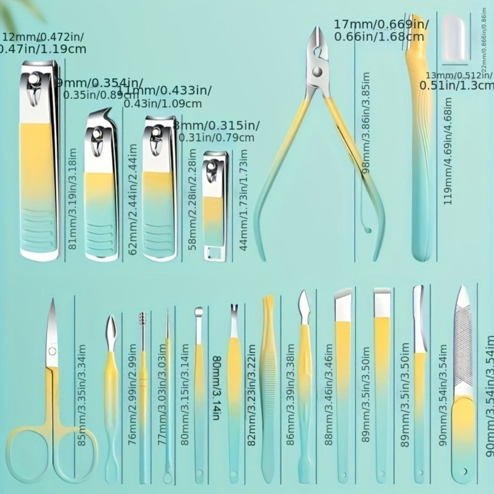 Manicure Pedicure Set 18 In 1 Professional Nail Clipper Kit - Stainless Steel Toe Nail Clippers Nail File Cuticle Pusher Cuticle Trimmer Portable Travel Case Nail Care Tools Gift for Women Men Seniors Family