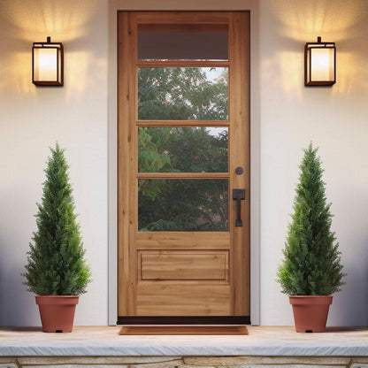 Artificial Cedar Topiary Tree with 3, 4 or 5 ft Height Options, Black Pot and Single or Two-Tree Sets