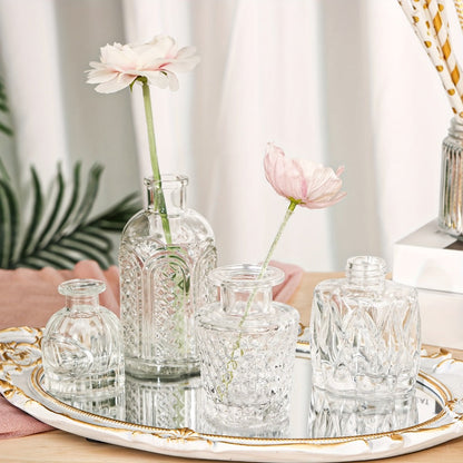 Party Decorations Clear Mini Bud Vase Set with 12, 30, 43 or 52 Mixed Shapes for Table Displays