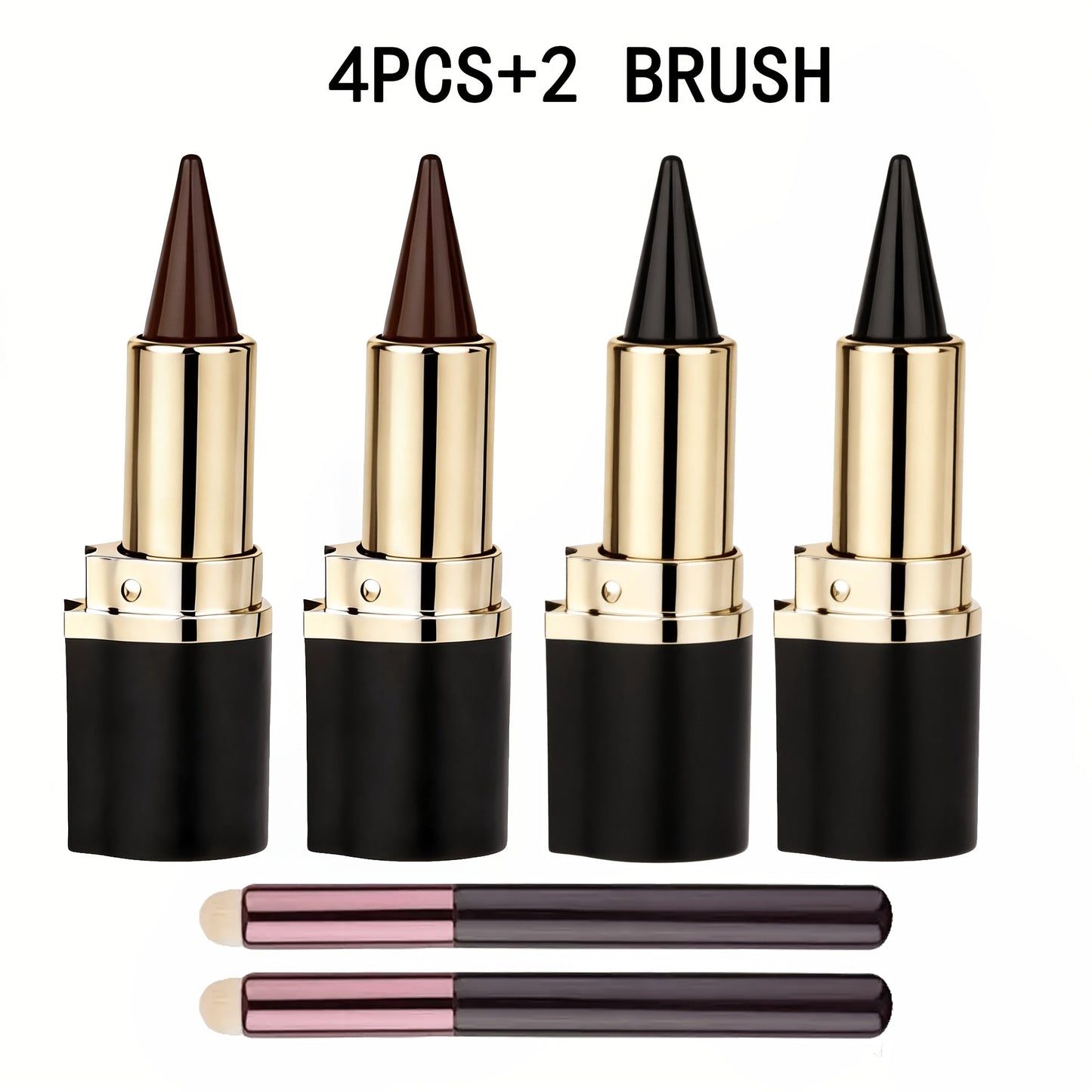 Waterproof Gel Eyeliner Stick 2 or 4PCS 24-Hour Long-Lasting Matte Fast-Drying Non-Smudge Eye and Lip Liner with Brush - Black Brown Everyday Party Makeup Women