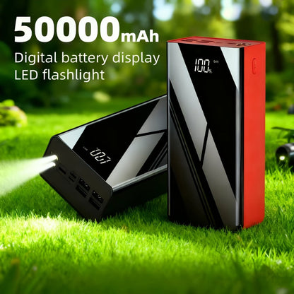 High Capacity 50000mAh Power Bank Multi-Port Fast Charging – Dual USB & Type-C Output, LED Flashlight, Power Indicator, Portable Backup Battery Pack for iPhone Android Outdoor Camping Travel Emergency