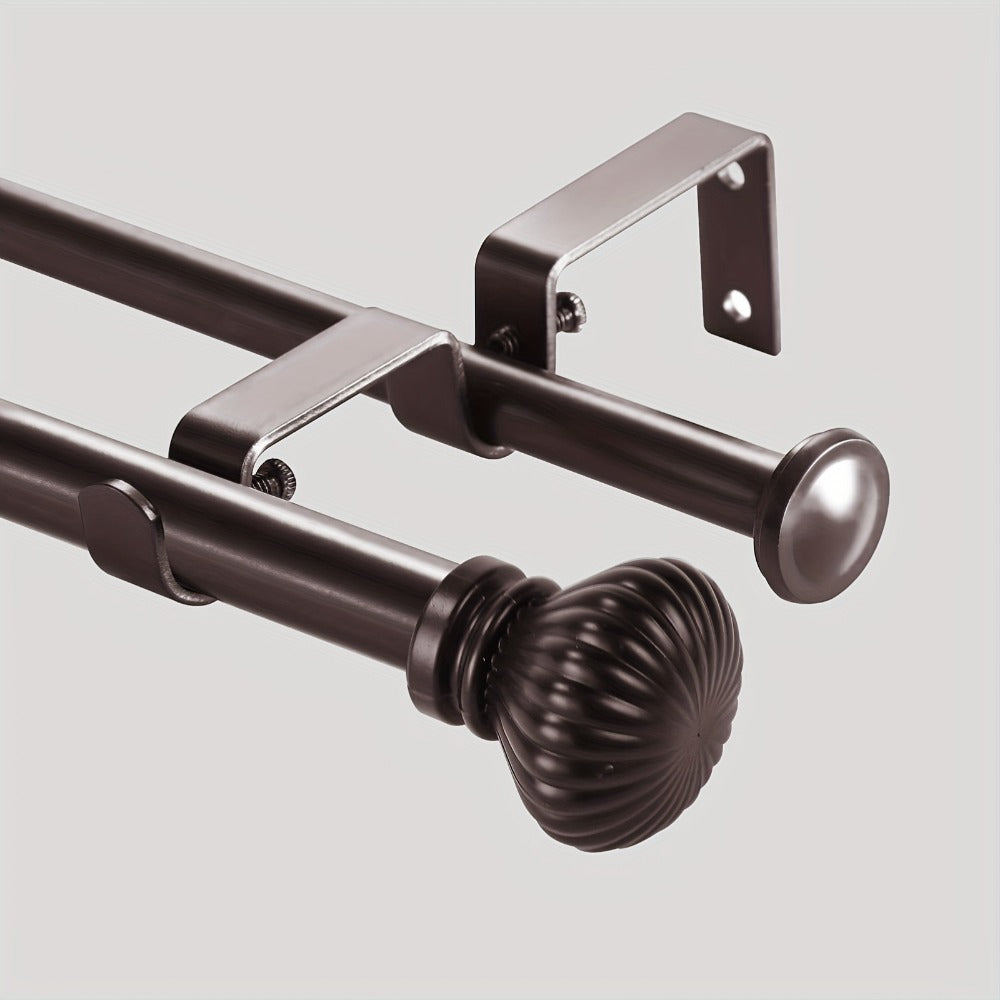 Double Curtain Rod Set with Fluted Ball Finials, Dual Brackets and 28–48 or 84–120 Inch Options