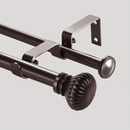 Double Curtain Rod Set with Fluted Ball Finials, Dual Brackets and 28–48 or 84–120 Inch Options