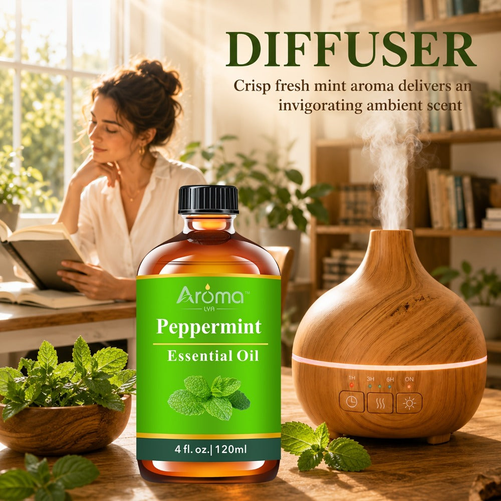 Essential Oil Peppermint 120ml or 10ml Ceramic-Stone Set for Diffuser, Candle and Car Fragrance
