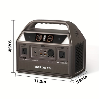 Portable Power Station 595Wh 600W with LiFePO4 Cell Pack, Nine Outputs, USB-C PD and 1200W Surge